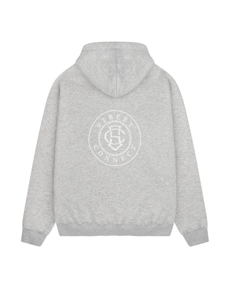 CIRCLE HOODED ZIPPER HEATHER GREY