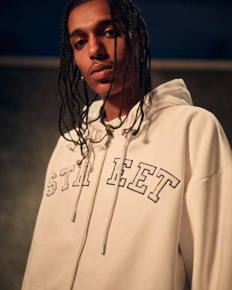 VARSITY HOODED ZIPPER NAVY